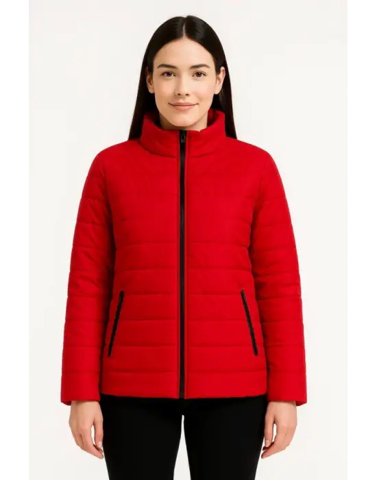 Bomber Mont Ceket – Su İtici Kumaş, Kapitone Astarlı, Fermuarlı, Kışlık - Kırmızı