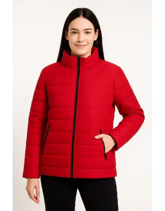 Bomber Mont Ceket – Su İtici Kumaş, Kapitone Astarlı, Fermuarlı, Kışlık - Kırmızı