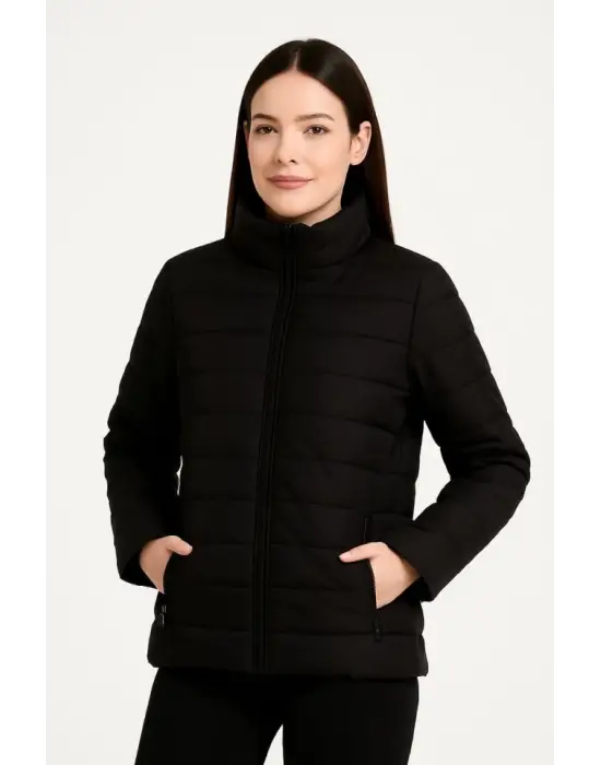 Siyah Su İtici Kapitone Kışlık Bomber Mont