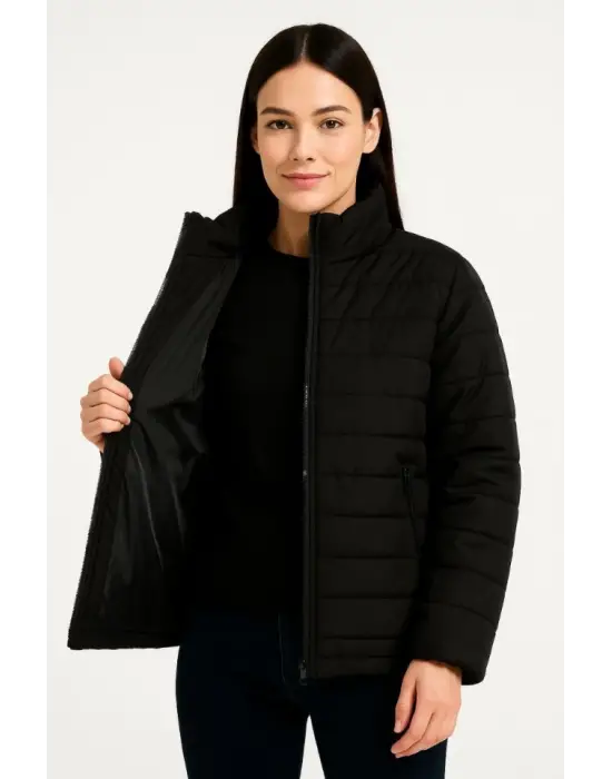 Siyah Su İtici Kapitone Kışlık Bomber Mont