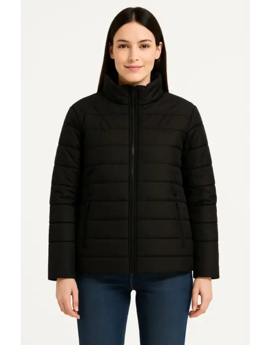 Siyah Su İtici Kapitone Kışlık Bomber Mont