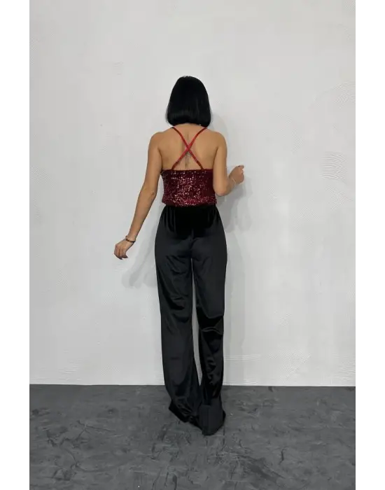 Omarı Etkileyici Degaje Bordo Bluz Modeli