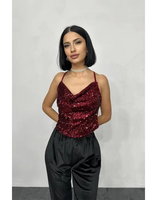 Omarı Etkileyici Degaje Bordo Bluz Modeli