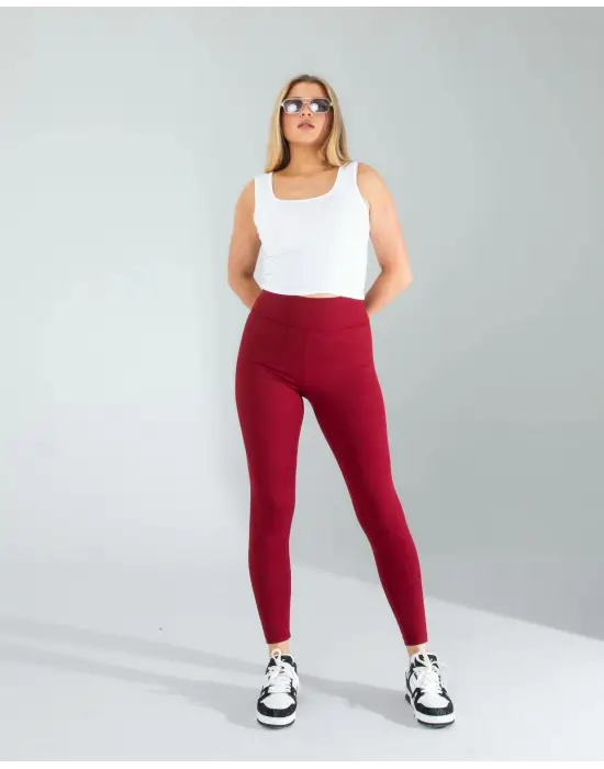 Omarı Bordo Fitilli Toparlayıcı Spor Tayt