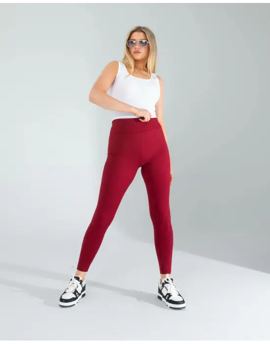 Omarı Bordo Fitilli Toparlayıcı Spor Tayt