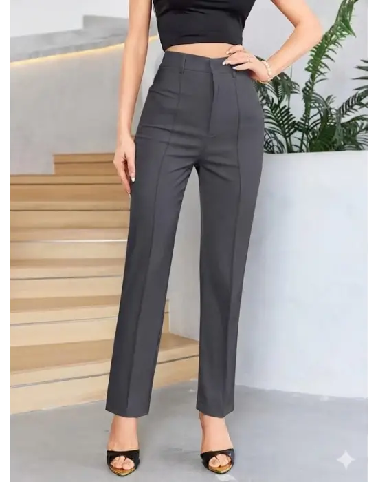 Bordo Renk Yüksek Bel Maskülen Kesim Kumaş Pantolon