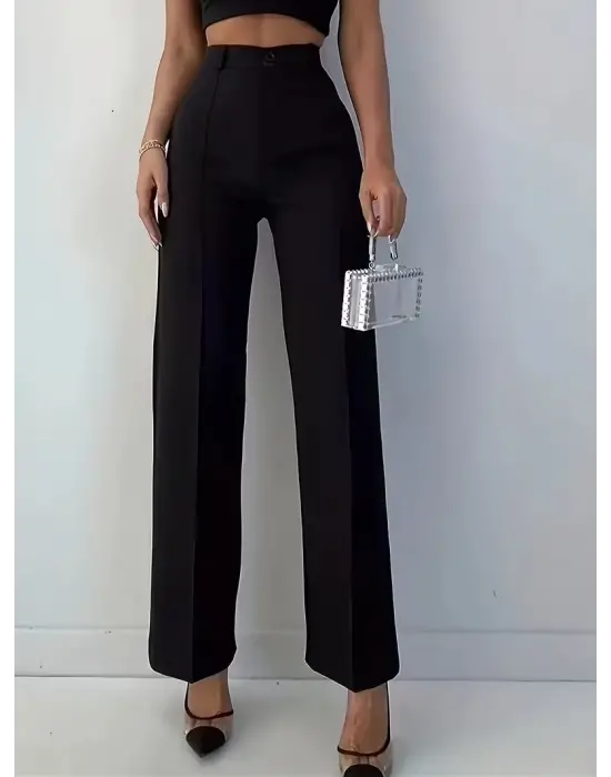 Bordo Renk Yüksek Bel Maskülen Kesim Kumaş Pantolon