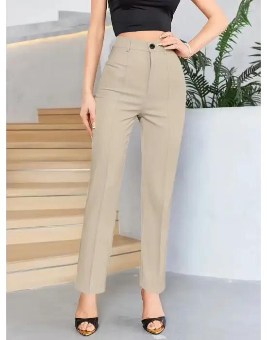 Bordo Renk Yüksek Bel Maskülen Kesim Kumaş Pantolon