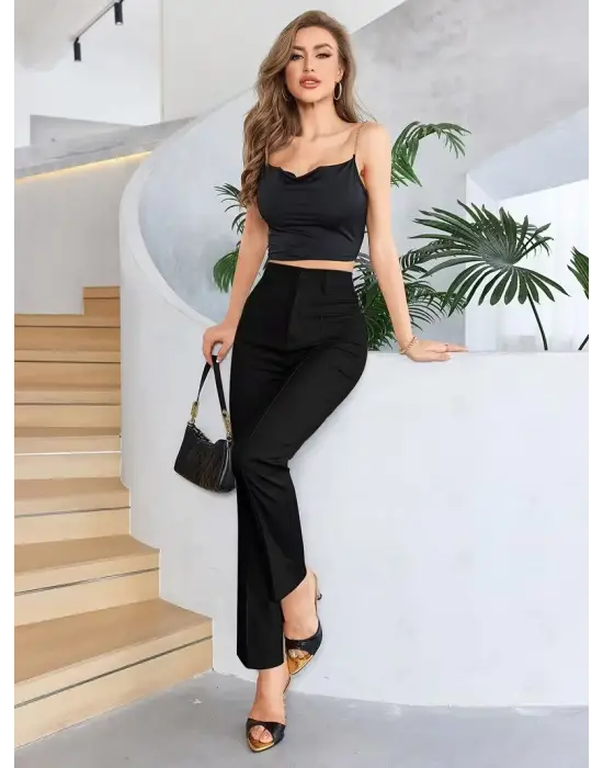 Bordo Renk Yüksek Bel Maskülen Kesim Kumaş Pantolon