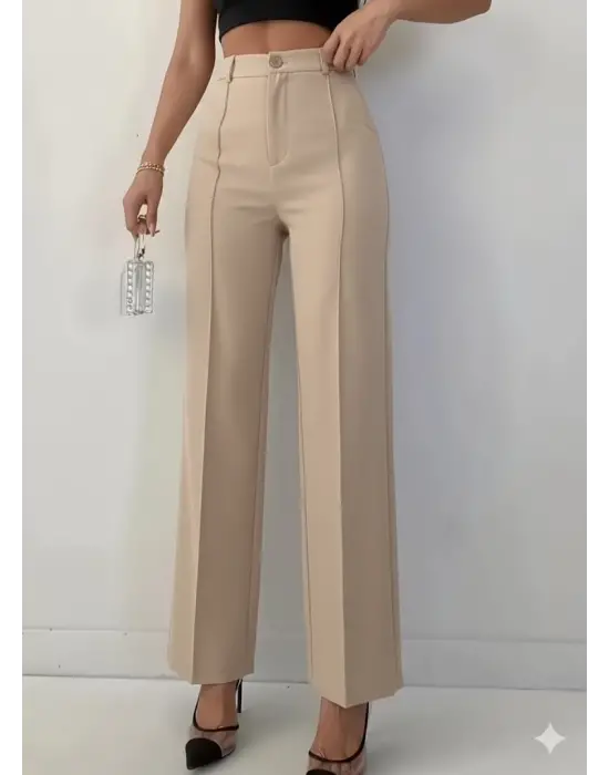 Bordo Renk Yüksek Bel Maskülen Kesim Kumaş Pantolon