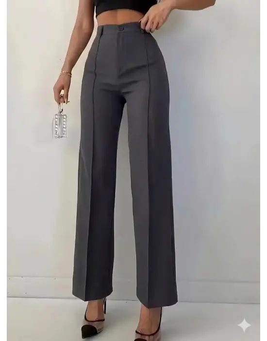 Bordo Renk Yüksek Bel Maskülen Kesim Kumaş Pantolon