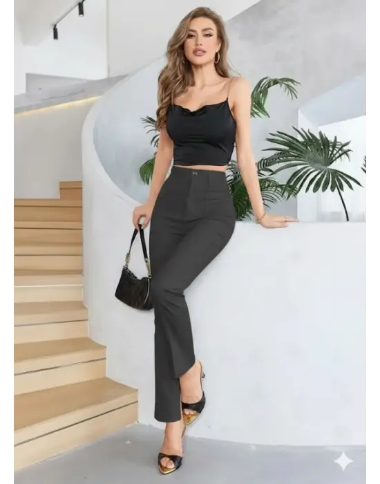 Bordo Renk Yüksek Bel Maskülen Kesim Kumaş Pantolon