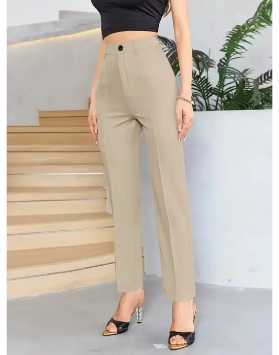 Bordo Renk Yüksek Bel Maskülen Kesim Kumaş Pantolon