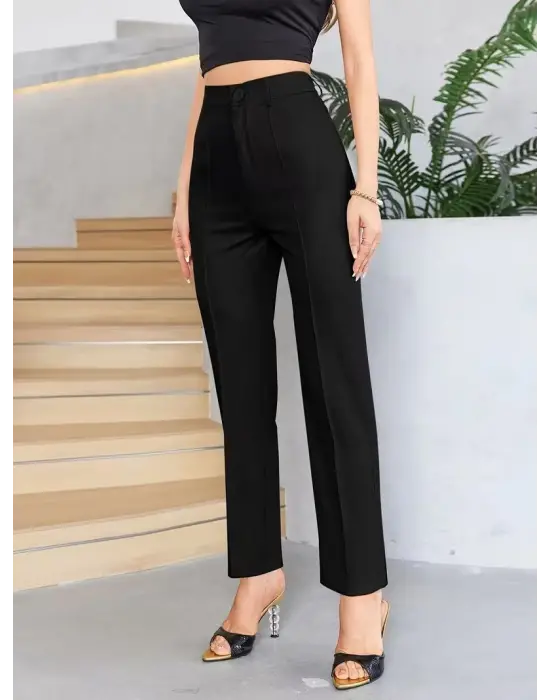 Bordo Renk Yüksek Bel Maskülen Kesim Kumaş Pantolon