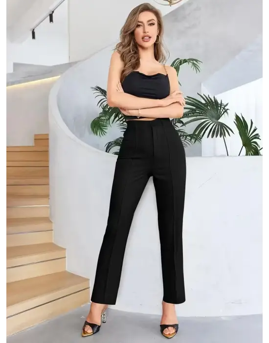 Bordo Renk Yüksek Bel Maskülen Kesim Kumaş Pantolon