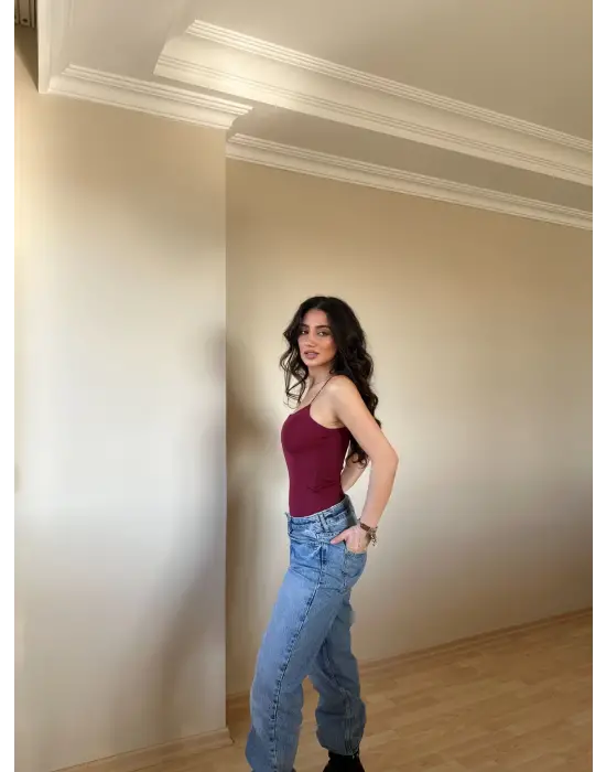 Omarı Bordo Askılı İnce Bluz Modeli