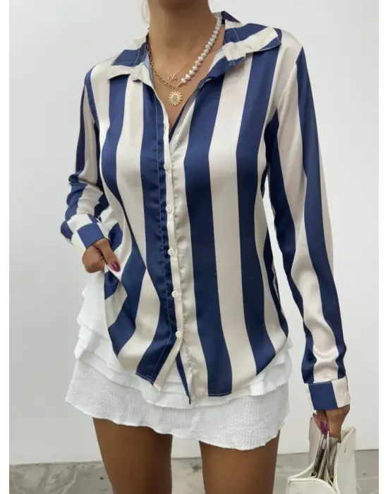 Omarı Derin Yırtmaçlı Saten Gömlek Modası