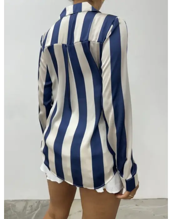 Omarı Derin Yırtmaçlı Saten Gömlek Modası