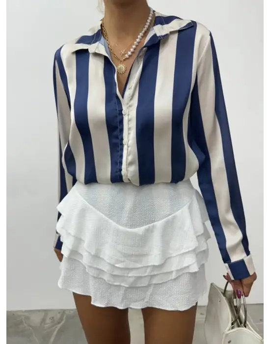 Omarı Derin Yırtmaçlı Saten Gömlek Modası