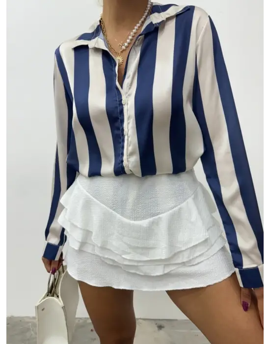 Omarı Derin Yırtmaçlı Saten Gömlek Modası