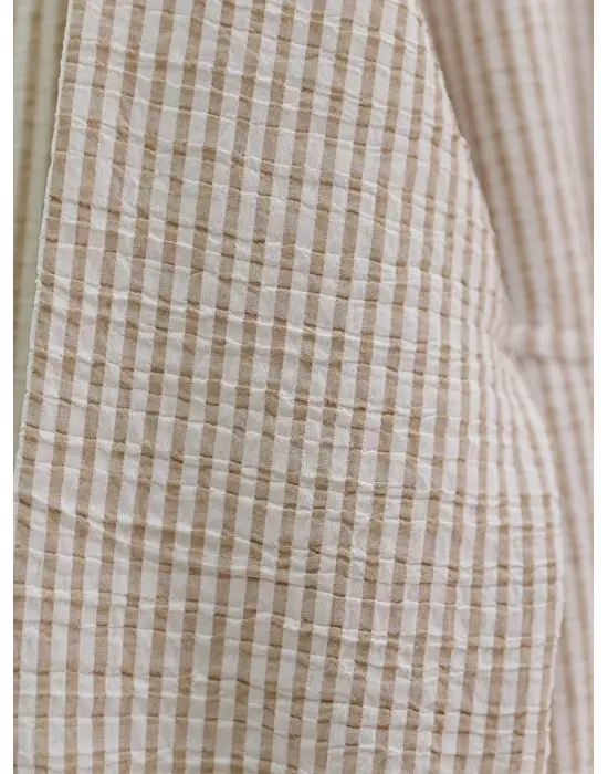 Omarı Çizgili Bürümcük Gömlek -Vizon