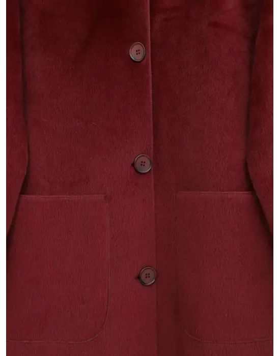 Bordo Boydan Düğmeli Cepli Kaban Kadın Giyim