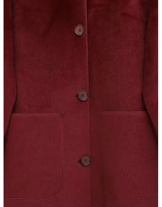 Boydan Düğmeli Cepli Kaban  -Bordo