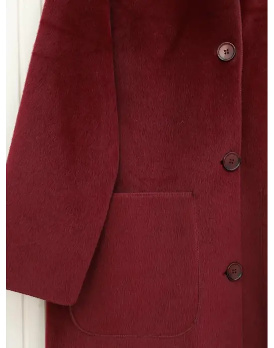 Bordo Boydan Düğmeli Cepli Kaban Kadın Giyim