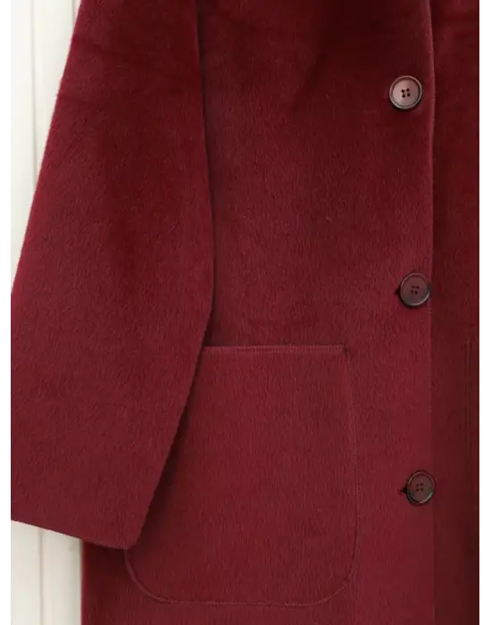 Boydan Düğmeli Cepli Kaban  -Bordo