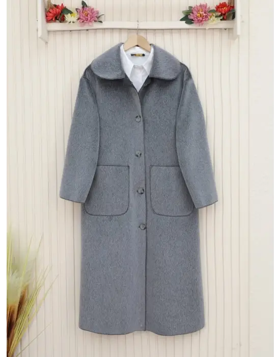 Füme Boydan Düğmeli Cepli Kaban Kadın Giyim