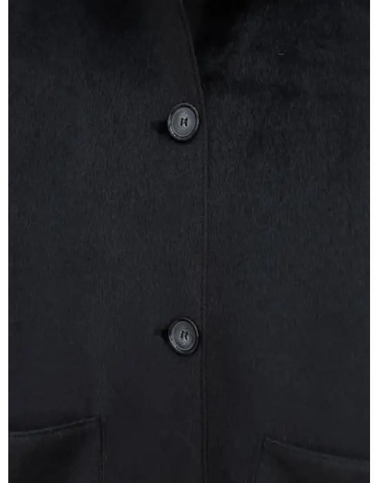 Siyah Boydan Düğmeli Cepli Kaban Kadın Giyim