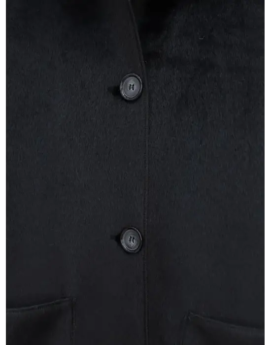 Boydan Düğmeli Cepli Kaban -Siyah