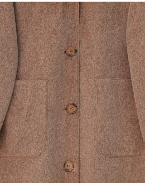 Boydan Düğmeli Cepli Kaban    -Taba