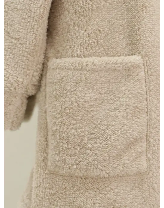 Boydan Düğmeli Cepli Pelüş Ceket -Açık Vizon