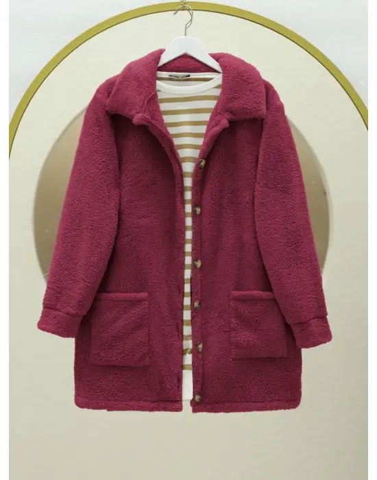 Omarı Şık ve Rahat Pelüş Ceket - Bordo