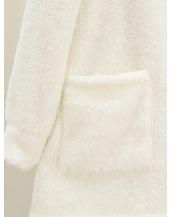 Boydan Düğmeli Cepli Pelüş Ceket -Ekru