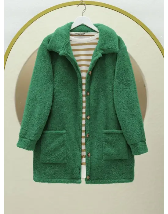 Omarı Şık Yeşil Pelüş Ceket