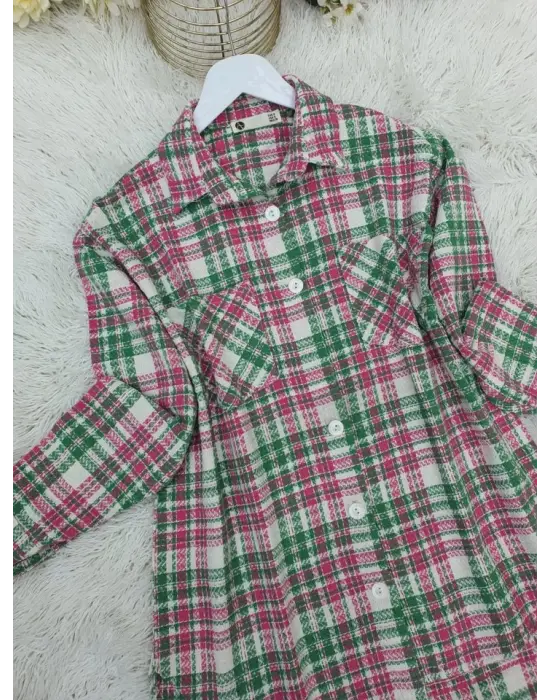 Boydan Düğmeli Çift Cepli Tüvit Gömlek  -Pembe