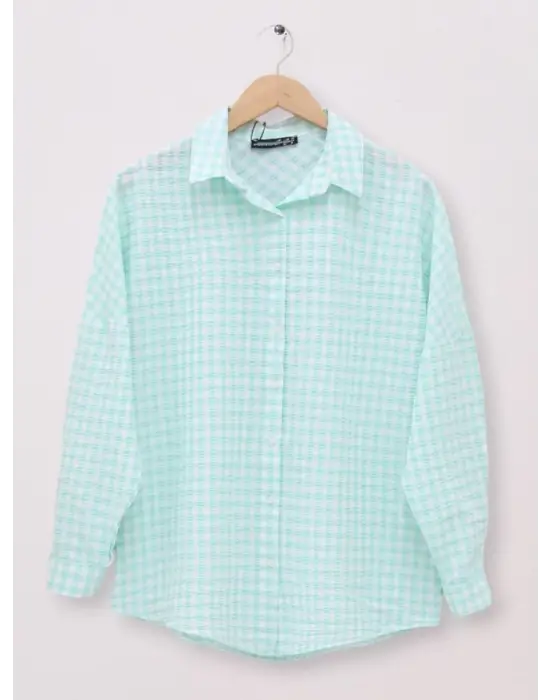 Omarı Şık ve Rahat Gofre Desenli Gömlek - Su Yeşili