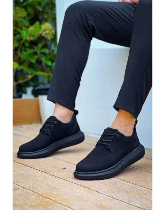 Modern Siyah Süet Taban Bağcıklı Erkek Ayakkabı