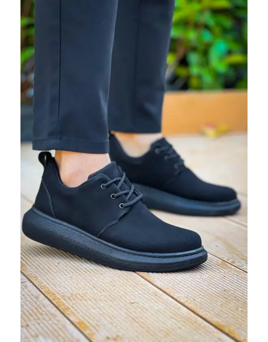 Modern Siyah Süet Taban Bağcıklı Erkek Ayakkabı