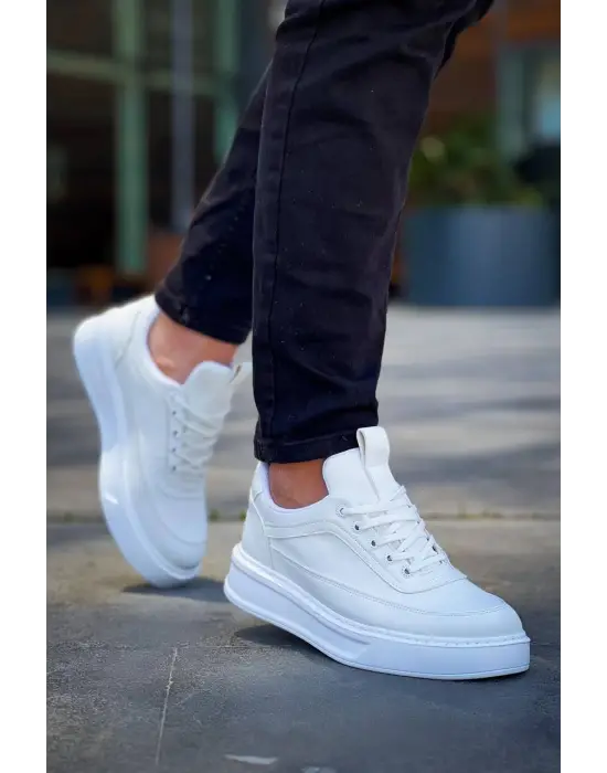 Omarı Yüksek Taban Bağcıklı Beyaz Cilt Günlük Erkek Ayakkabı