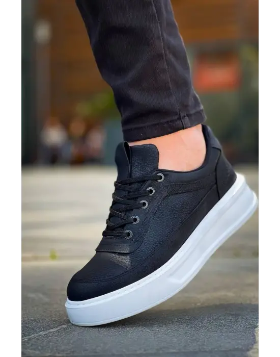 Omarı Yüksek Taban Bağcıklı Siyah Cilt Erkek Günlük Ayakkabı