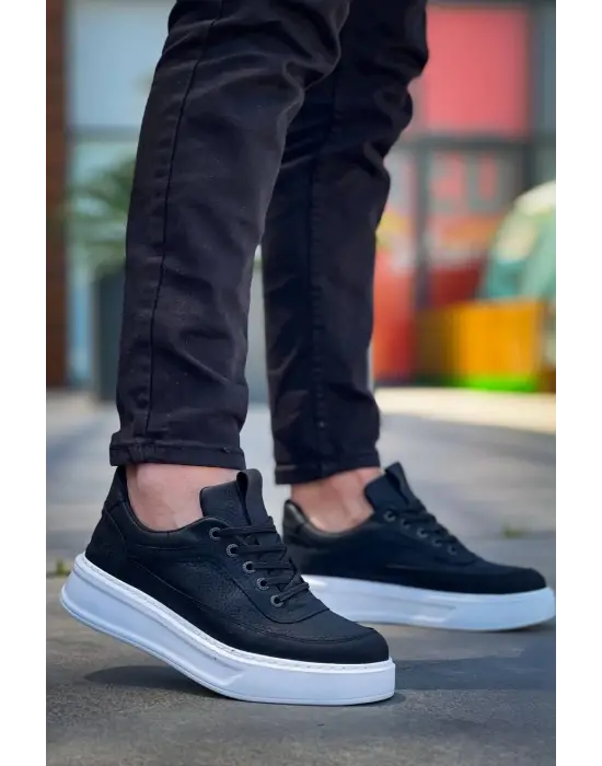 Omarı Yüksek Taban Bağcıklı Siyah Cilt Erkek Günlük Ayakkabı