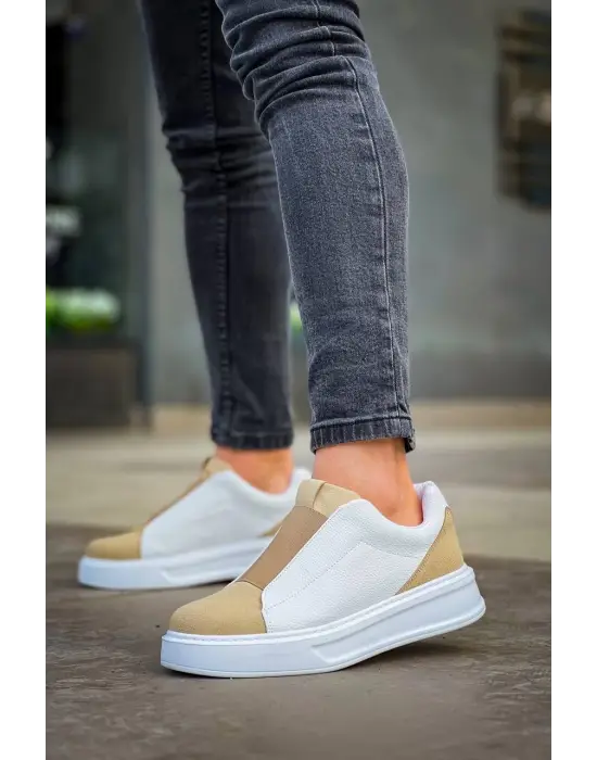 Omarı Beyaz Bej Yüksek Taban Günlük Erkek Ayakkabı