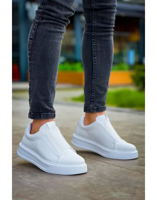 Omarı Yüksek Taban Beyaz Tek Bant Erkek Günlük Ayakkabı