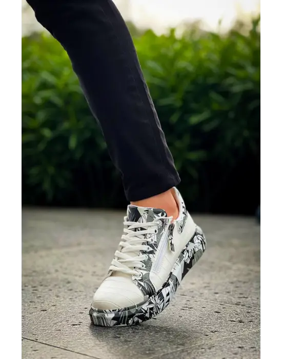 Omarı Crocodile Desenli Beyaz Siyah Erkek Günlük Ayakkabı