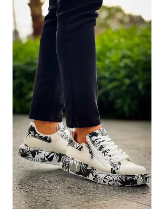 Omarı Crocodile Desenli Beyaz Siyah Erkek Günlük Ayakkabı