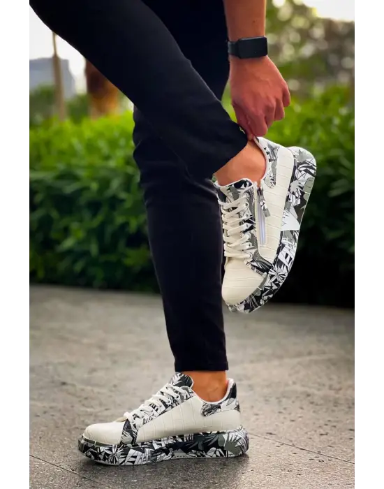 Trend Beyaz Siyah Bağcıklı Erkek Ayakkabı