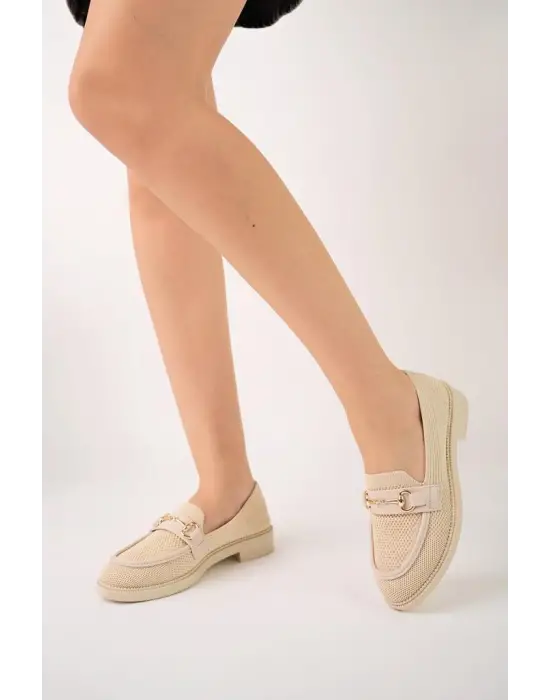 Modern Bej Triko G Toka Kadın Ayakkabı